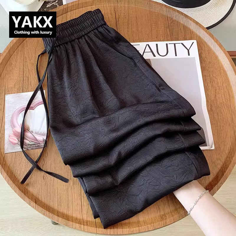 New Chinese Style Acetate Satin Wide-Leg Casual Pants for Men, Summer Thin Loose Straight-Leg Ice Silk Pants for Men