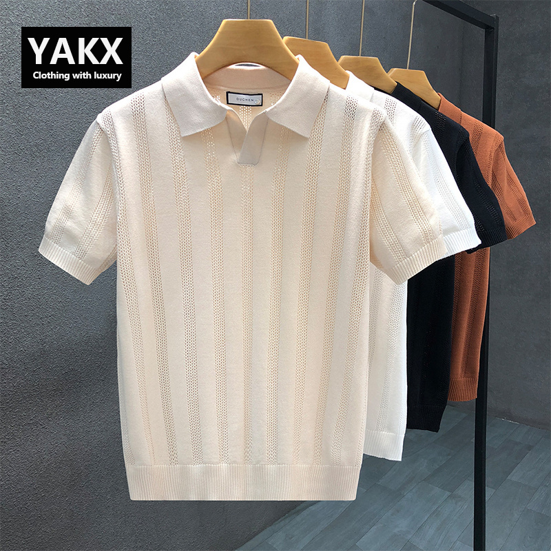 Old Money Style Seagull Collar Short-Sleeve T-Shirt Men's Polo Shirt 2026 New Summer Knit Half-Sleeve Top Old Money Style Seagull Collar Short-Sleeve T-Shirt Men's Polo Shirt 2026 New Summer Knit Half-Sleeve Top