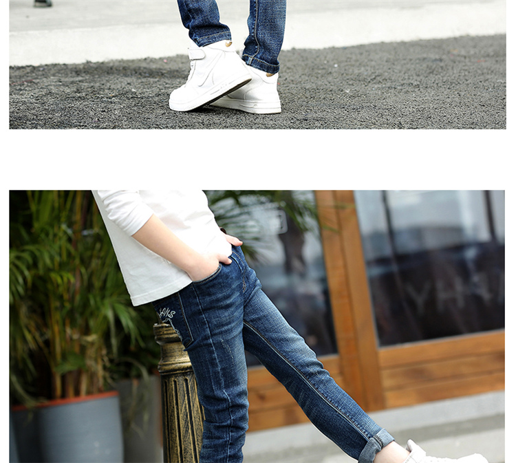 Quần jean bé trai 2018 Xuân-Thu Trẻ em 5-15 tuổi Quần denim có thể mặc Quần bé trai quần áo thể thao trẻ em