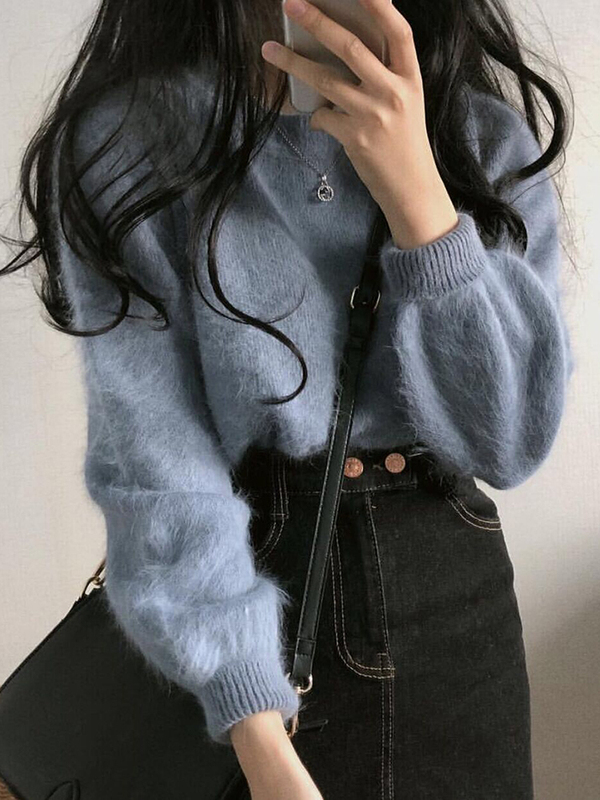 Rabbit Fur Sweater for Women, Autumn and Winter 2025 New Style, Loose, Lazy, Versatile, Soft and Short Knit Top for Layering