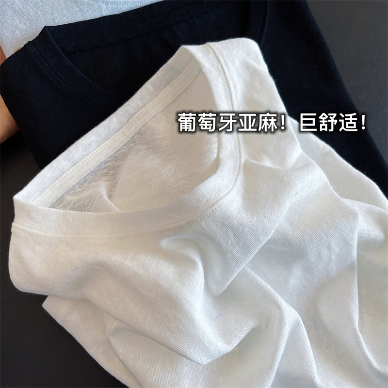 High-End Light Luxury Linen White Round Neck Short-Sleeve T-Shirt for Women, Summer Thin, Simple, Basic, Versatile, Base Layer, Regular Shoulder Top High-End Light Luxury Linen White Round Neck Short-Sleeve T-Shirt for Women, Summer Thin, Simple, Basic, Versatile, Base Layer, Regular Shoulder Top