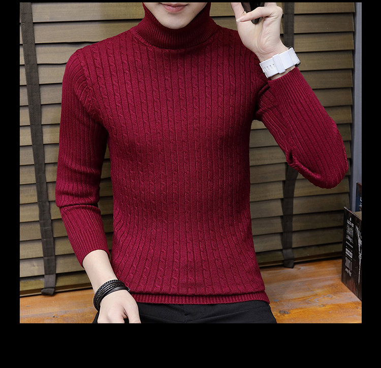 Mùa thu và mùa đông nam áo len cao cổ thời trang hoang dã màu đen chạm đáy áo trẻ trung áo len mỏng vắt shop quần áo nam