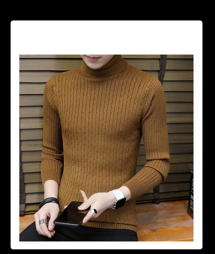 Mùa thu và mùa đông nam áo len cao cổ thời trang hoang dã màu đen chạm đáy áo trẻ trung áo len mỏng vắt shop quần áo nam