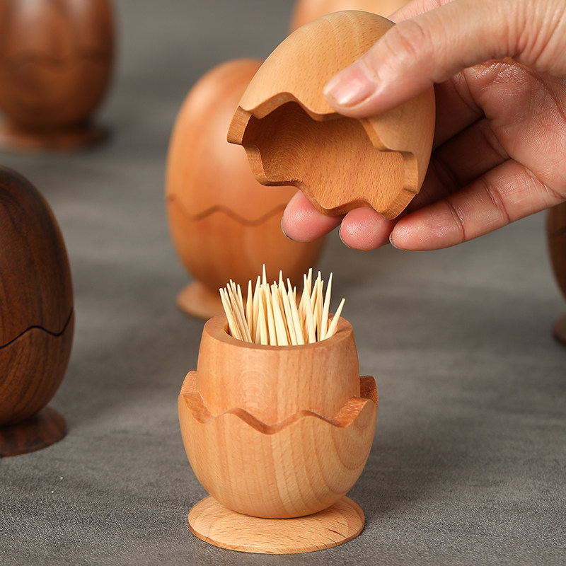 Solid Wood Creative Toothpick Cylinder Home Log Personality Toothpicks Box Black Walnuts Cute Wooden Cartoon Eggshell Toothpick Jar