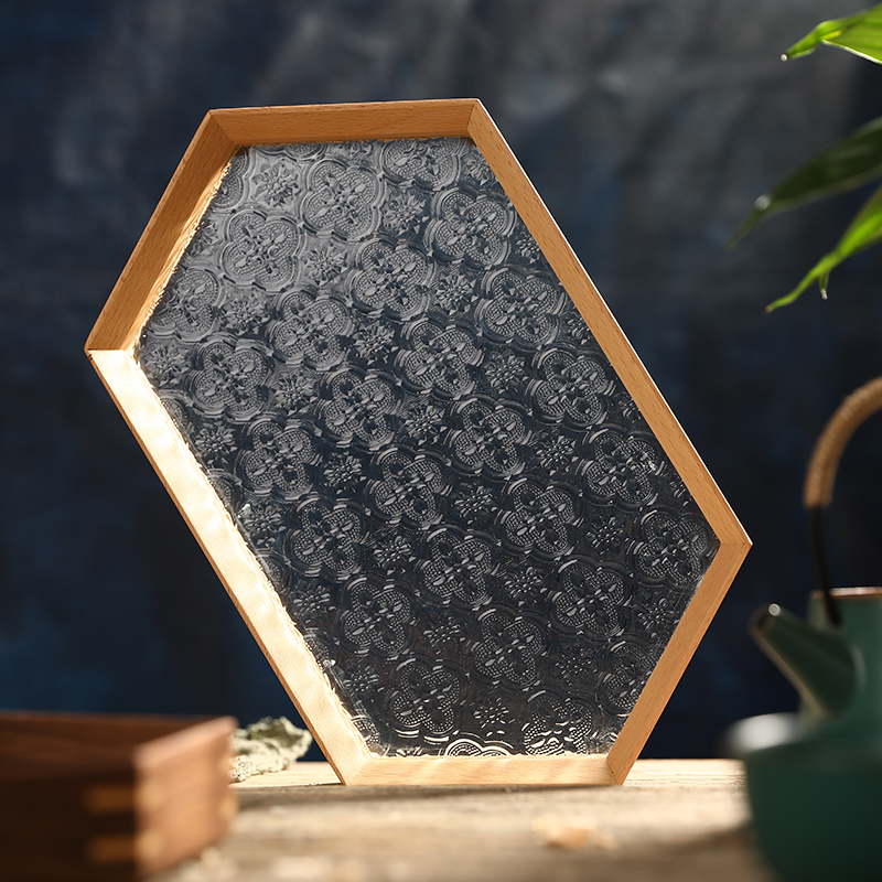 Solid Wood Care Pan Retro Sea Beginner Flower Glass Tea Tray Wooded Fruit Cake Containing Pan Day Style Creative Tea Table Fruit Tray