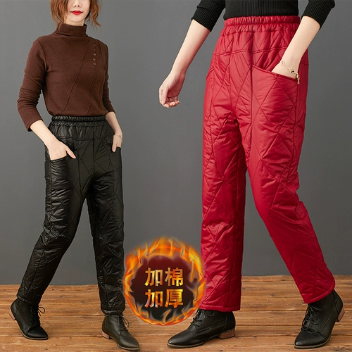 Легкие и тонкие модные зимние стеганые приталенные удерживающие тепло штаны с пухом, свободный прямой крой, увеличенная толщина, высокая талия