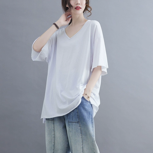 Однотонная летняя бамбуковая хлопковая футболка, большой размер, оверсайз