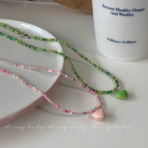 oh my baby rice beads beaded colorful short necklace love pendant pink green boho summer
