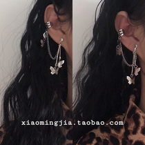 Xiaoming family butterfly one-piece chain stud earrings ear clip ear bones without ear hole ear chain dark cool ins