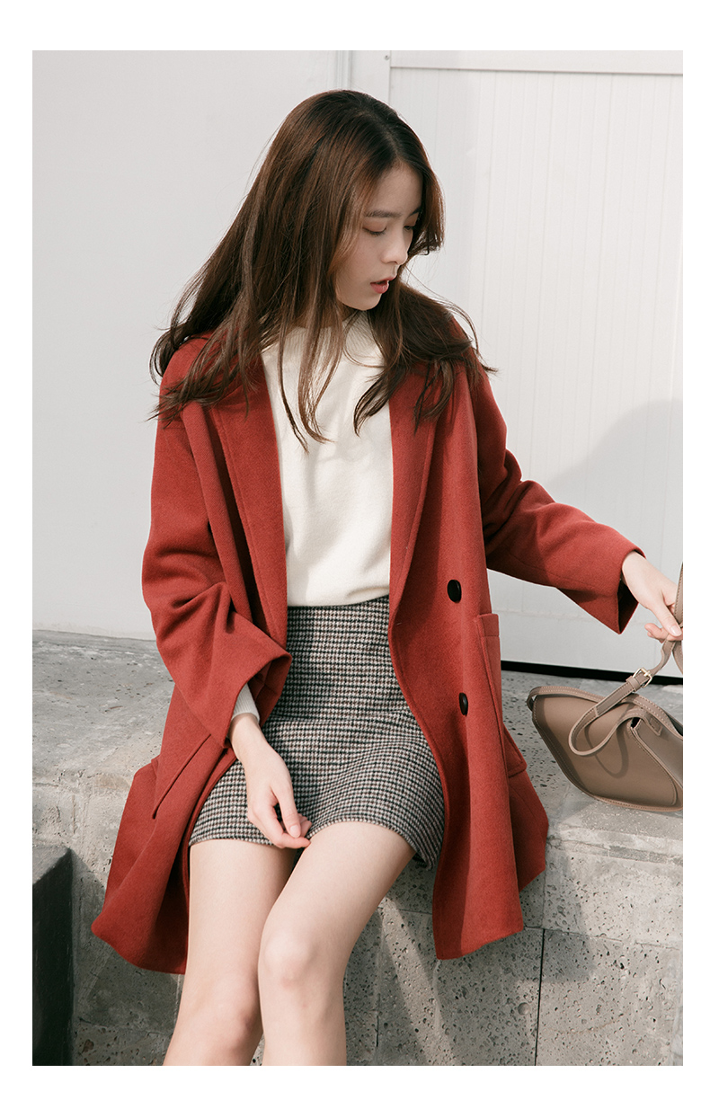 Quần áo mùa đông 2018 phiên bản mới của Hàn Quốc với chiếc áo khoác len nhỏ màu đỏ trong chiếc áo khoác len dài dành cho nữ - Áo Hàn Quốc áo da nữ dáng dài