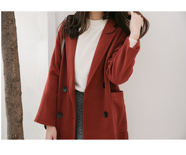 Quần áo mùa đông 2018 phiên bản mới của Hàn Quốc với chiếc áo khoác len nhỏ màu đỏ trong chiếc áo khoác len dài dành cho nữ - Áo Hàn Quốc áo da nữ dáng dài