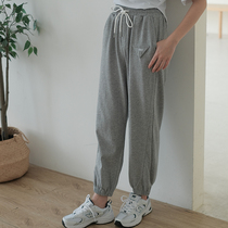 Cat Niang zhi gray sports drawstring pants womens summer thin 2021 new casual straight pants loose thin wei pants spring