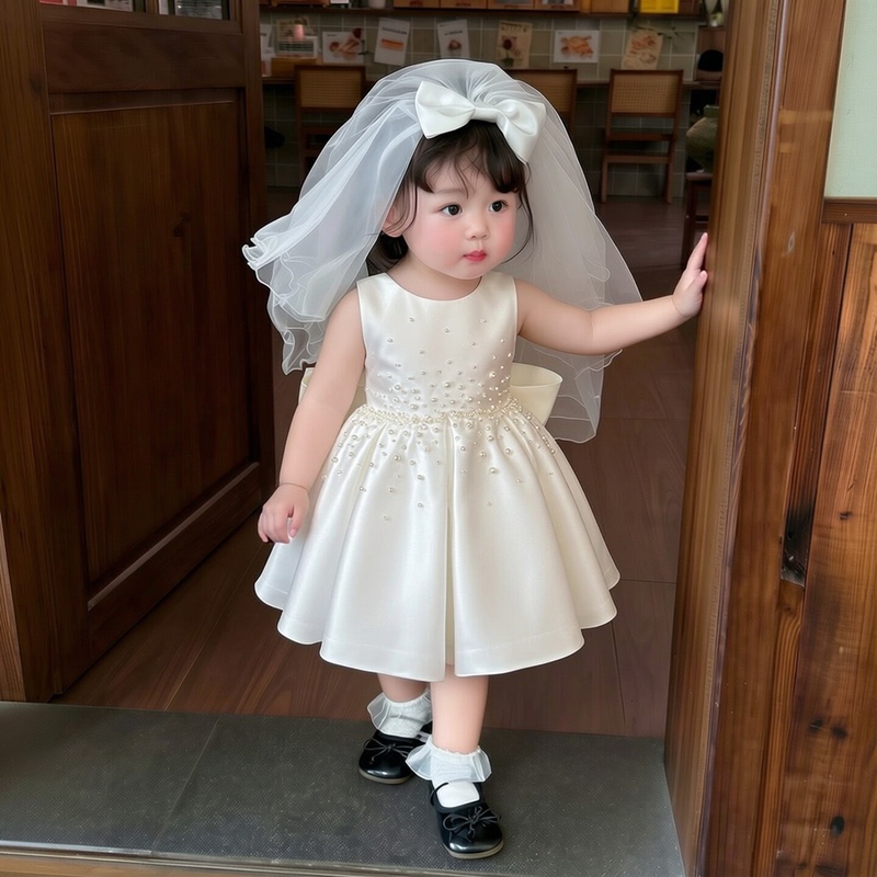 Girls' One-Year-Old Formal Dress, Princess Dress, Birthday Party Tutu Dress, Flower Girl Wedding Dress, Little Host Piano Performance Outfit