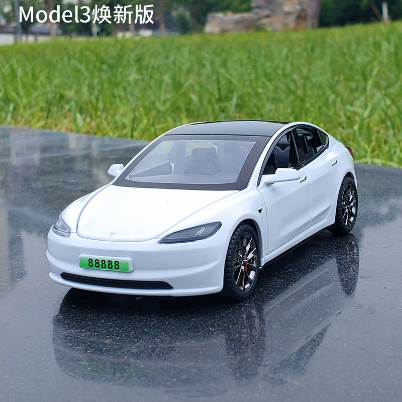 1:32 Tesla Model 3+ New Version Alloy Car Model New Energy Openable Doors Pull-Back Toy Car Ornament