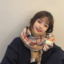 Plaid scarf female autumn and winter Korean students Wind long collar thick warm small fragrance color color shawl winter Wild