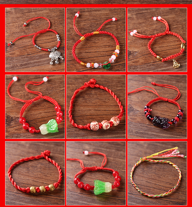 Trung Quốc thắt nút dây ngọc bích dòng handmade tự làm vòng tay dây đeo vòng chân vòng 5 dòng vật liệu chuẩn bị vòng dây đỏ - Vòng chân lắc chân