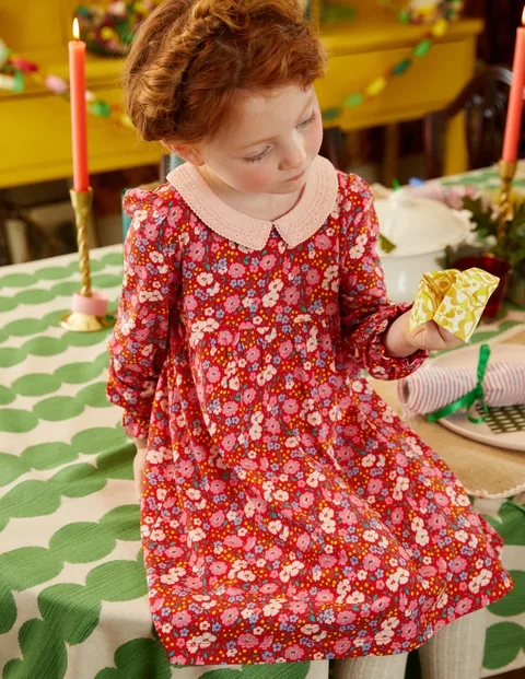 English Department BD girls spring autumn winter French style sweet and beautiful holiday printed lace collar long sleeves dress 4-14y-Taobao