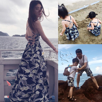 Seaside vacation beach skirt summer dress A family of three Korean cotton and hemp Western style parent-child dress long skirt mother-daughter dress