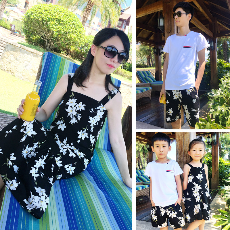2021 South Korean beach pro-dress a family of three-four-mouthed summer-mounted seaside seaside seaside female dress foreign dress