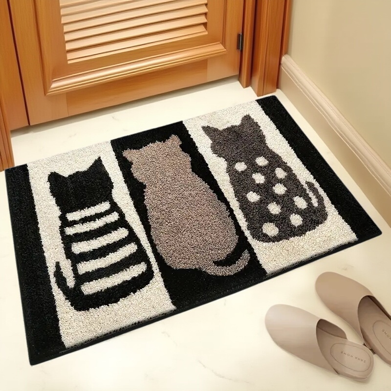 Three Cats Bathroom Absorbent Floor Mat Home Bathroom Door Mat Entrance Carpet Bedroom Kitchen Living Room Non-Slip Mat