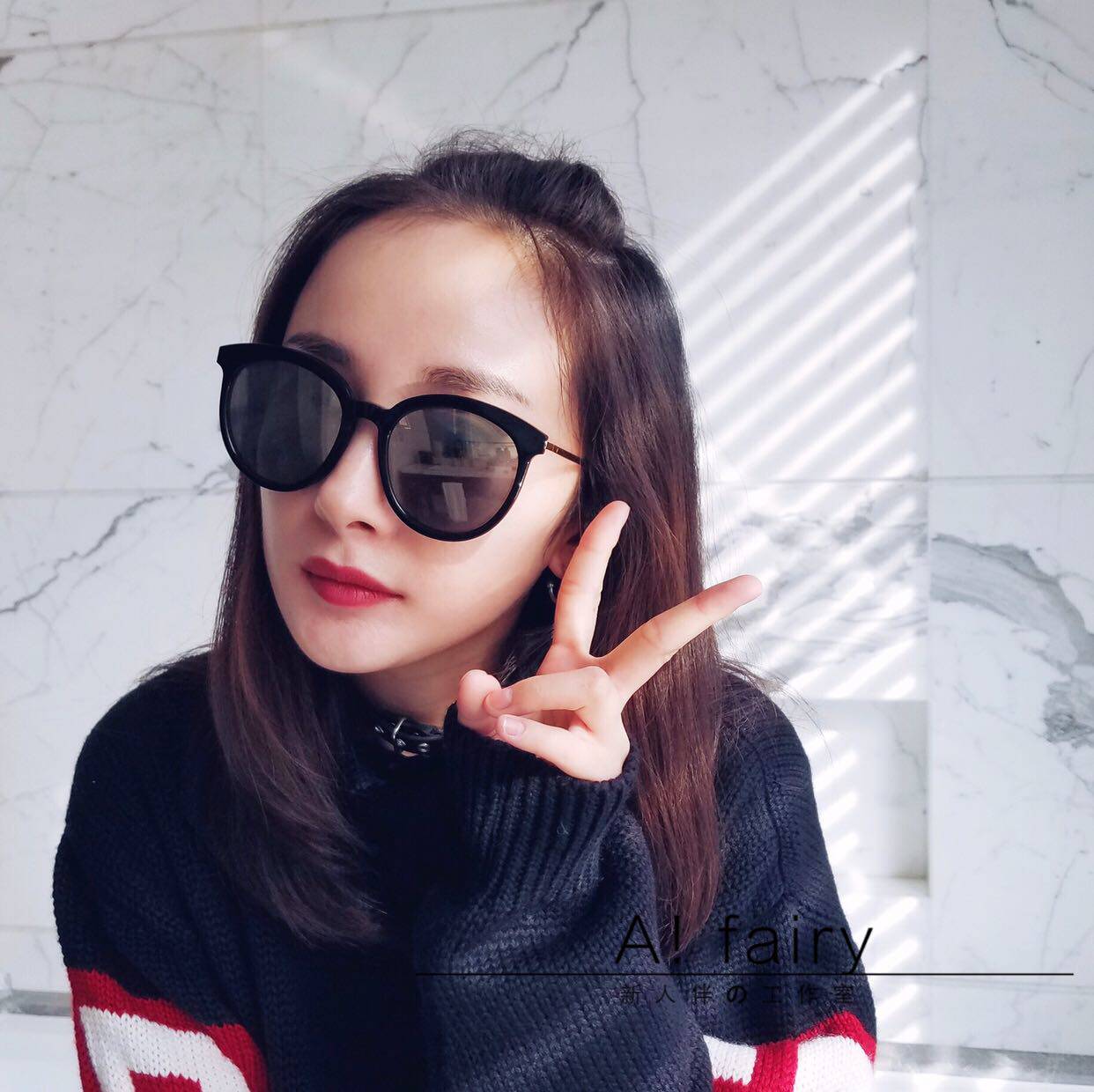 Star Fan Bingbing Yang Power Tongan Sunglasses Lady Tide Original face Pale Glasses Color Film Sunglasses can be matched with myopia