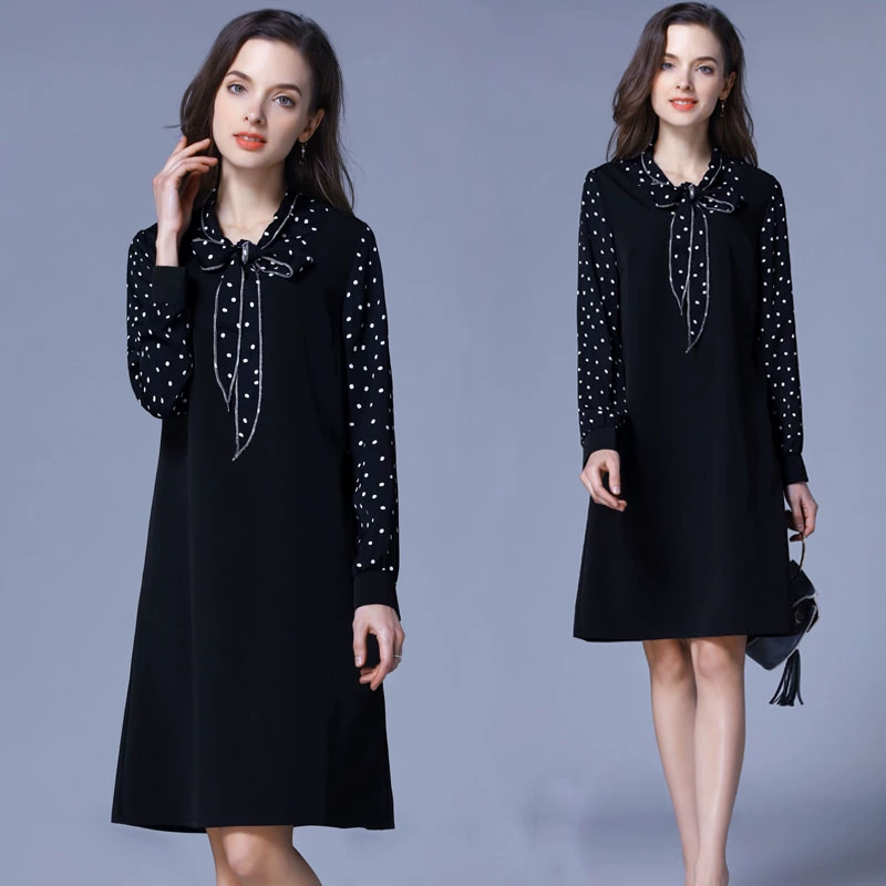 Áo dài mùa xuân và mùa thu của phụ nữ Plus size 2021 phiên bản mới của Hàn Quốc của váy dài tay giảm béo bụng cho nữ váy thẳng giảm tuổi ăn thịt Tây Tạng - váy đầm