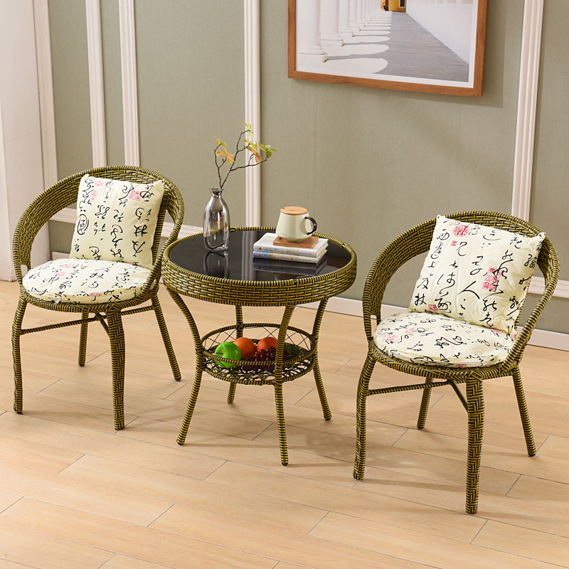 Balcony Table and Chair Set, Rattan Chair Three-Piece Set, Small Table, Coffee Table, Outdoor Leisure Chair with Backrest, Simple Living Room Rattan Chair