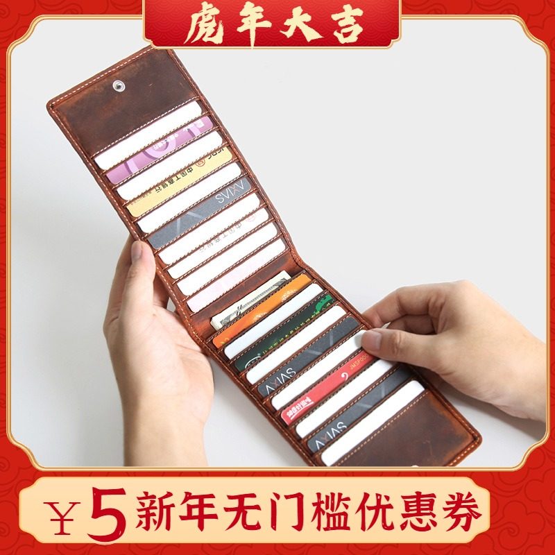 Original homemade first layer leather multi-card card bag men's retro leather long wallet crazy horse leather women's wallet