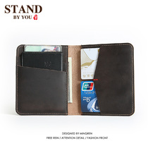 Retro handmade mens first layer cowhide wallet Crazy Horse leather short leather wallet multifunctional drivers license wallet tide tide