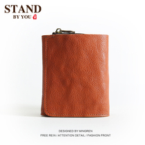 Retro three-fold wallet handmade head cowhide short buckle wallet mens vertical leather wallet wallet women