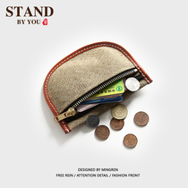 Simple ultra-thin mens wallet womens short card bag pepper salt canvas small coin wallet young student key bag