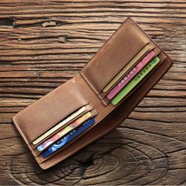 Retro Handmade Mad Mappie Wallet Man Short leather Money Chuck Layer Cow Leather Youth Student Cross Section Leather Clip Tide
