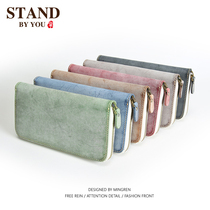 Handmade handbag mens leather wallet long New Tide mens clutch leather clip zipper youth clutch bag
