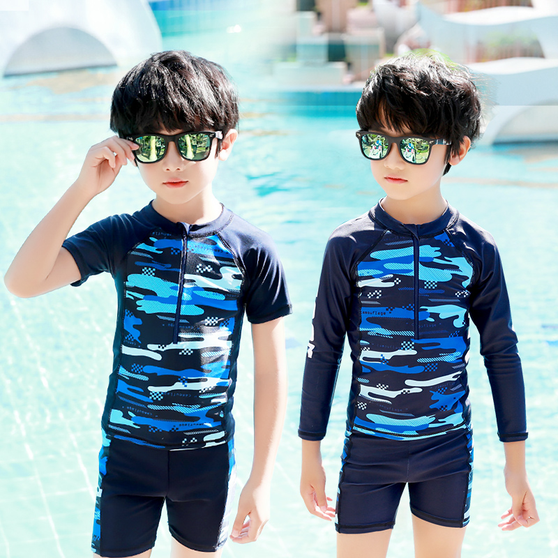 Children's swimsuit boys small, medium and large children split swimsuit baby infant sunscreen swim trunks set swimming equipment