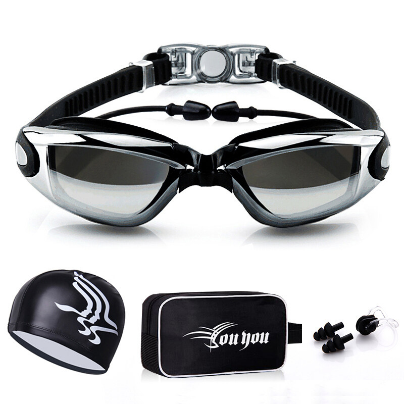 You goggles swimming caps men's and women's waterproof anti-fog swimming earplugs nose clip glasses HD goggles set Z6615