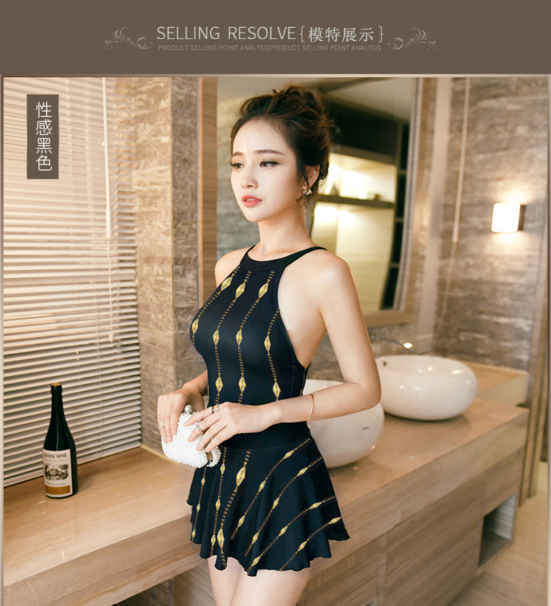 Bạn mặc đồ bơi nữ bảo thủ ngực nhỏ Hàn Quốc thu thập kích thước lớn che bụng giảm béo một mảnh váy bơi mùa xuân nóng bỏng - Bộ đồ bơi One Piece bikini liền thân màu đen