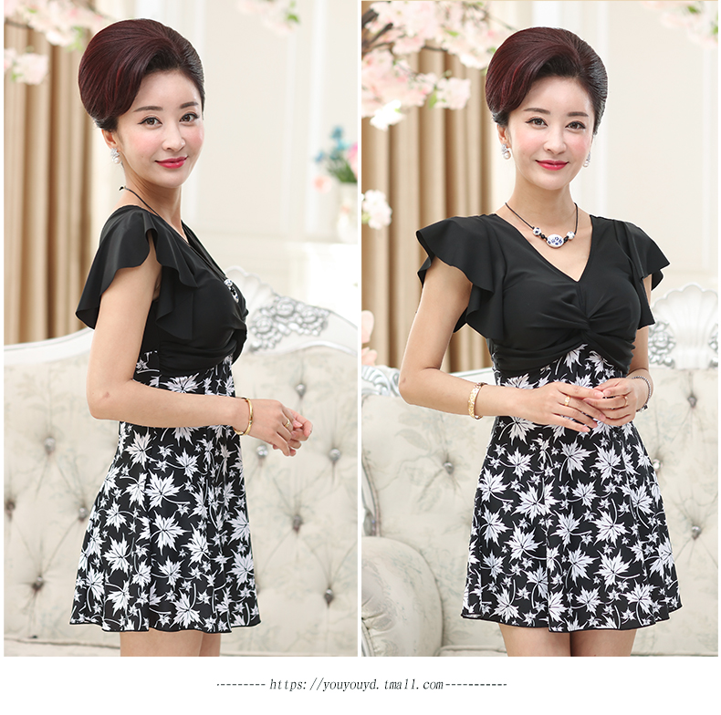 Youyou mẹ trung niên và nữ bảo thủ váy liền thân kiểu váy liền thân áo tắm che bụng giảm béo mùa xuân nóng bỏng áo tắm - Bộ đồ bơi One Piece áo tắm liền thân màu đen