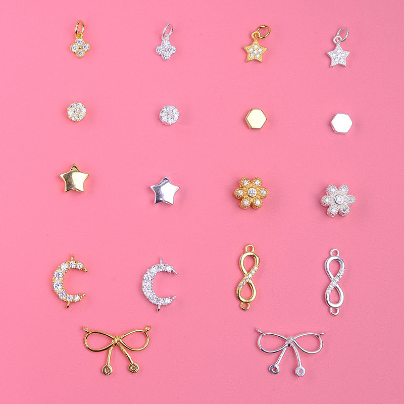 s925 sterling silver micro-set four-leaf clover pendant star flower moon spacer bead accessories material DIY hand chain bracelet