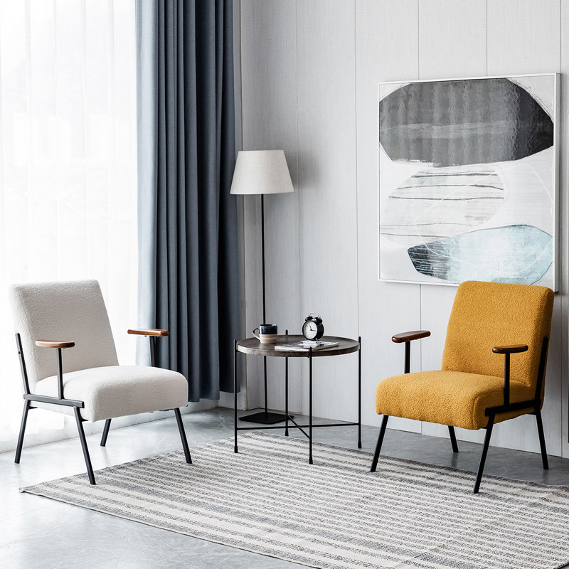 Single Sofa Lamb Wool Light Lavish Minimalist Living-room Bedroom Balcony Casual Table Light Core Suede Hospitality reception sofa Chair