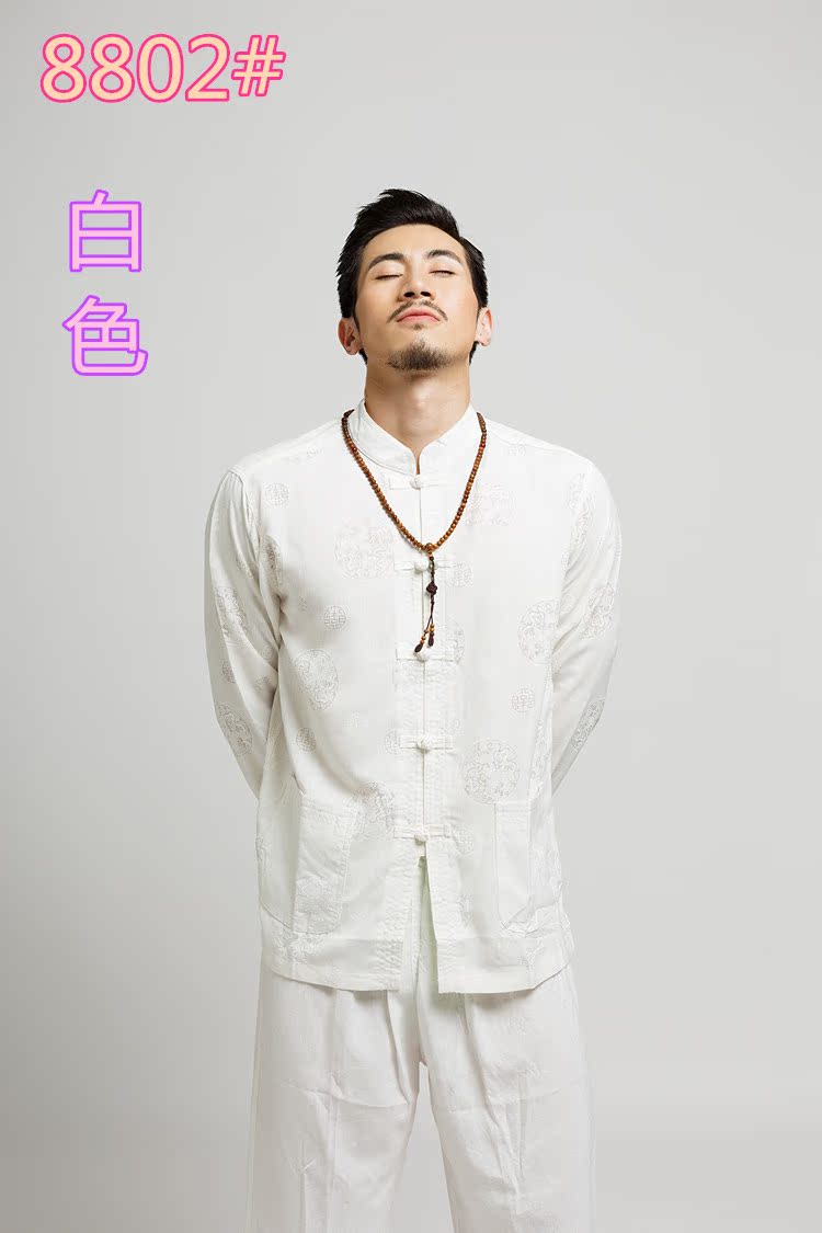 Quần dài nam tay dài phù hợp với mùa xuân và mùa hè áo sơ mi chạm đáy cotton và vải lanh Trung Quốc phong cách quốc gia trang phục trung niên phù hợp với quần áo trà zen shop quần áo nam