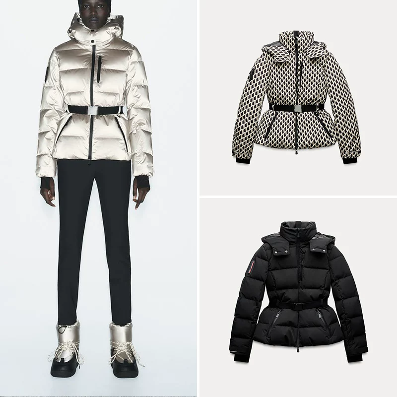 ZA women's clothing 2024 winter with waist tie cotton jacket jacket 8073080 8073079 8073078