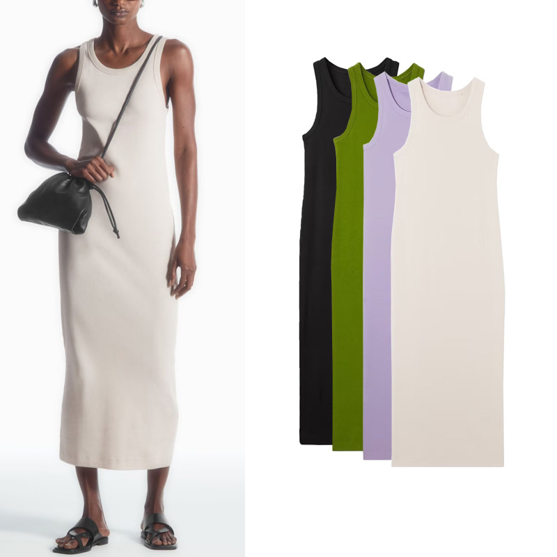 Women's Summer New Fashion Simple and Sexy Mid-Length Slim Fit Round Neck Ribbed Dress 0995969 Women's Summer New Fashion Simple and Sexy Mid-Length Slim Fit Round Neck Ribbed Dress 0995969