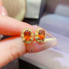 Серьги 正品新款s925纯银高品质天然黄水晶耳钉女简约耳环精致时尚不过敏