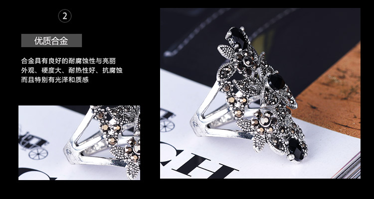 Châu Âu và Hoa Kỳ cung điện retro người người Thái bạc thủ công hoa rỗng màu đen zircon nhẫn nữ vòng thức ăn tặng mẹ nhẫn cưới cartier