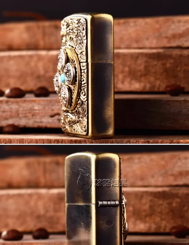 Genuine Zippo windproof Vintage dầu hỏa nhẹ làm Cũ nhất làm giàu chương bốn hình ảnh động vật nam bộ sưu tập Zop - Bật lửa