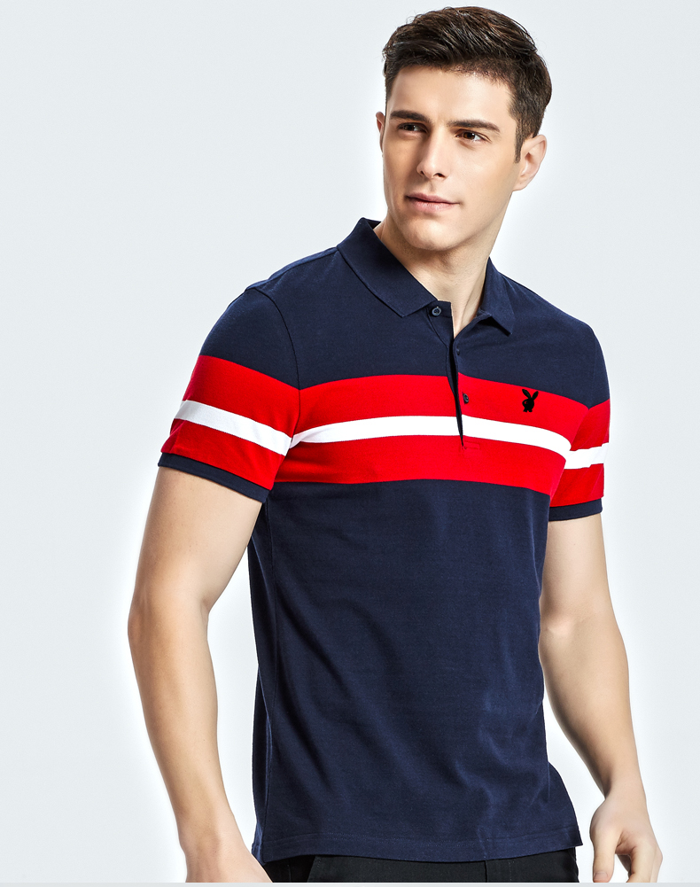 Playboy Nam Ngắn Tay Áo T-Shirt Ve Áo Bông Sọc T-Shirt Mùa Hè Thanh Niên Thời Trang Giản Dị POLO Áo Sơ Mi Nam store t shirt