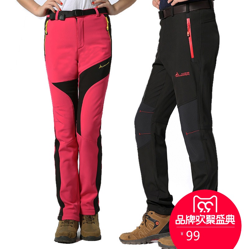 Outdoor elastic subcutter men and women large size grab the plug warm shell pants couple air-proof mountaineers