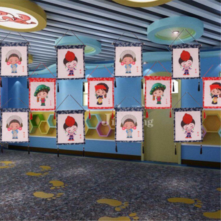 Kindergarten decoration 56 ethnic ornaments Chinese minority costumes cartoon characters craft painting