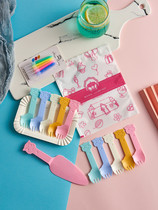 Birthday cake tableware paper plate set fork disposable dinner plate knife and fork plate baking plate alpaca fork plate alpaca dish