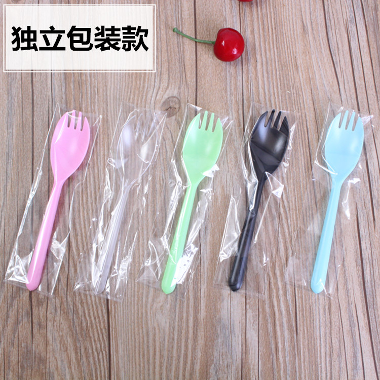 Nhựa dùng một lần dài muỗng nĩa muỗng trái cây bánh ngã ba bọc cá nhân tráng miệng muỗng dao kéo - Đồ ăn tối dĩa trắng